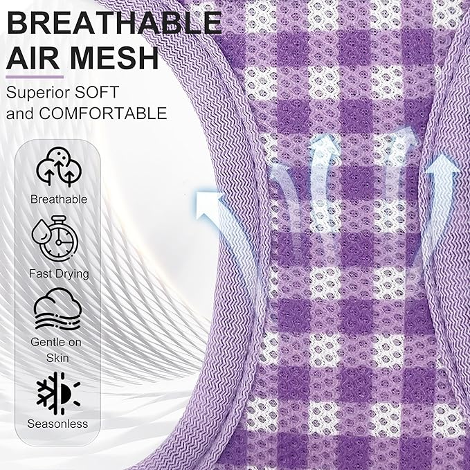 AIITLE Small Dog Harness with Leash – Soft Breathable Mesh, Plaid Pattern & Reflective Strips – Ideal for Training, Running & Party Outings (S, Purple)