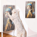 Sisal Cat Scratcher Post Mat (Use on Wall, Couch and Carpet), Shedding-Resistant Scratching Surface - 21.7x13 with Hoop and Loop Adhesives, Pads and Twist Pins (Cat with A Pearl Earring)
