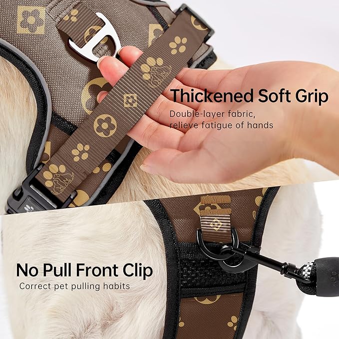 NESTROAD No Pull Dog Harness,Adjustable Oxford Dog Vest Harness with Leash,Reflective No-Choke Pet Harness with Easy Control Soft Handle for Medium Dogs(Medium,Dark Brown)