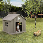 EasyUp Dog House Outdoor Indoor,Dog House Weatherproof Resin Shelter with Air Vents and Elevated Floor for Small Medium Large Dogs,Easy Clean and Assemble(37.8 * 40.87 * 38.82in,Coffee)