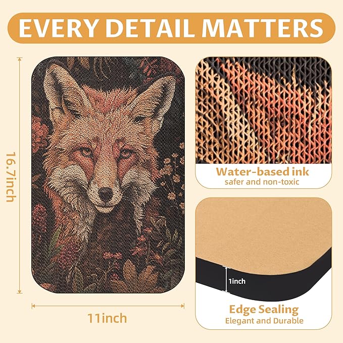 Art Cat Scratcher, Wall-Mountable Cat Scratching Board, Cat Wall Scratcher 16.7x11x1 Inch Cat Scratch Pad and Cat Scratchers for Indoor Cats Toy Furniture Protector(Fox)