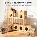 DIY Cardboard Cat House, Multi-Level Cat Tree Tower with Scratching Posts, Scratching Board, Tunnel & Playhouse for Kittens & Adult Cats, Recyclable 61″ × 36.6″ × 40.2″, Kraft Brown