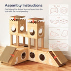DIY Cardboard Cat House with Scratching Posts, Scratching Board, Multi-Level Cat Tower Playhouse & Tunnel for Kittens & Adult Cats, Recyclable 61.02″ × 36.61″ × 40.2″, Kraft Brown