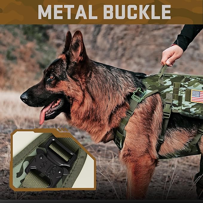 Forestpaw Dog Harness for Large Dogs,Tactical Dog Harness with Handle,No Pull Military Service Dog Vest with Pockets Adjustable for Walking Training,Camo Green,Chest 21.5-45"