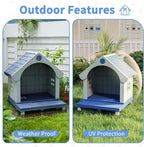 Dog Houses Outdoor, Large Dog House with Air Vents and Elevated Floor Dog House Bed for Outdoors,Courtyard,Lawn,Waterproof, Sturdy, Resin and Easy Assembly