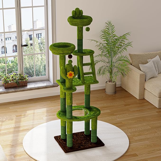72in Cat Tree Tall Cat Tower for Indoor Cats with Transparent Capsule, Sisal Scratching Posts, Plush Perches, Multi-Level Cat Activity Center Furniture for Kittens and Large Cats (Green, 72.05in)