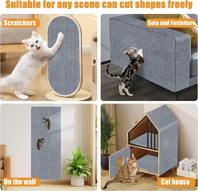 cat Scratching mat Self-Adhesive, Trimmable Furniture Protector for Couch, Sofa, Wall & Cat Trees - Durable Scratch Pad with Nano Tape, DIY Climbing Carpet for Indoor Cats(Light Grey, 39.3"x15.8")