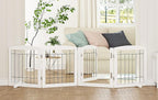 PAWLAND Freestanding Dog gate with Walk Through Door, Dog Gates for Doorways, The House, Stairs, 80" Wide Pet Puppy Safety Fence with Support Feet, 4 Panels, White