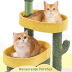 Yaheetech 48in Cactus Cat Tree with Flower-Themed Perches, Multi-Level Platforms, Condo, Scratching Posts & Dangling Balls