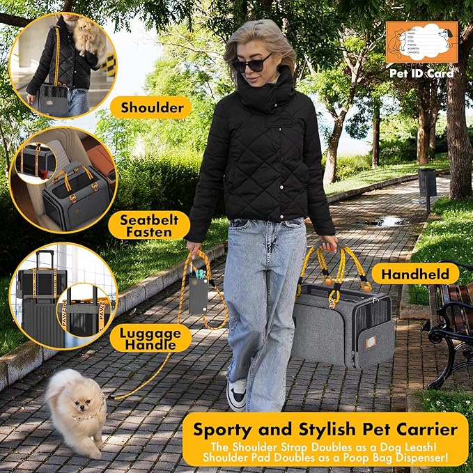 PAWZIDEA Expandable Pet Carrier Airline Approved, 18"×11"×11" Small Dog Carriers, Collapsible Top-Load Cat Carrier for 2 Cats Under Seat, Soft-Sided Puppy & Animal Travel Bag, ID Card, Up to 15lbs