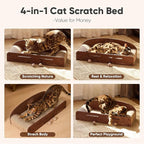 FUKUMARU 26 Inch Cat Scratcher Bed, 2 Reversible Cardboard Cat Scratch Pads Refill for Indoor Cats, Durable Large Cats Scratching Bed Sofa Couch Lounger with Fun Toys, Furniture Protector, Caramel