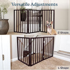 3-Panel Indoor Foldable Dog Fence for Stairs, Hallways, or Doorways - 54x24-Inch Wood Freestanding Dog Gates by PETMAKER (Brown)
