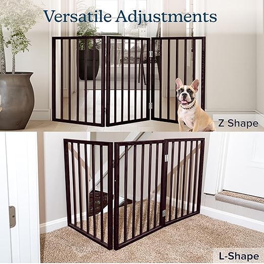 3-Panel Indoor Foldable Dog Fence for Stairs, Hallways, or Doorways - 54x24-Inch Wood Freestanding Dog Gates by PETMAKER (Brown)