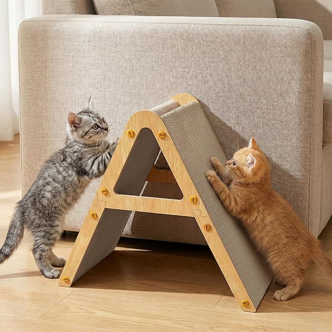 Cat Scratcher Cardboard with Wood Frame, 3-in-1 Vertical & Horizontal Scratching Pad, Reversible Cat Scratch Board, Durable Furniture Protector for Kittens & Small Cats