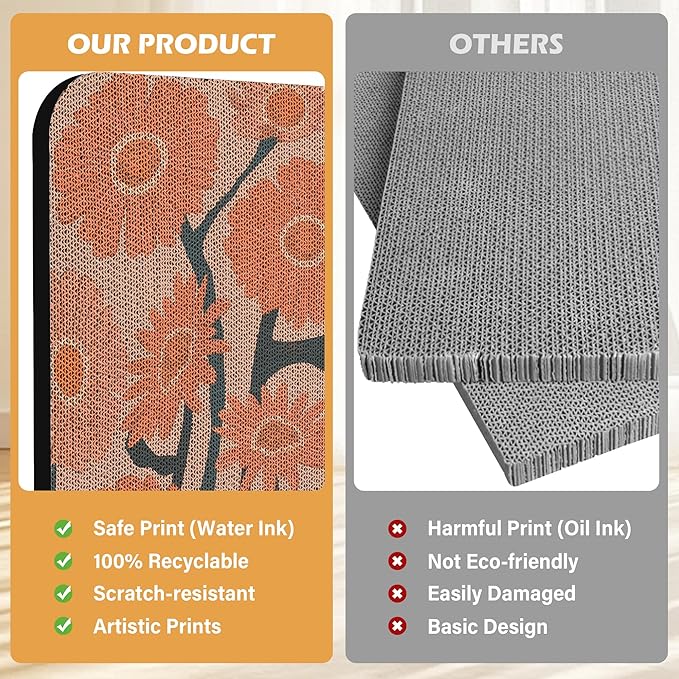 2 Pack Art Cat Scratcher, Wall-Mountable Cat Scratch Pad, Wall Cat Scratcher 16.7x11x1 Inch Cat Scratching Board for Indoor Cats Toy(Flower Series1)