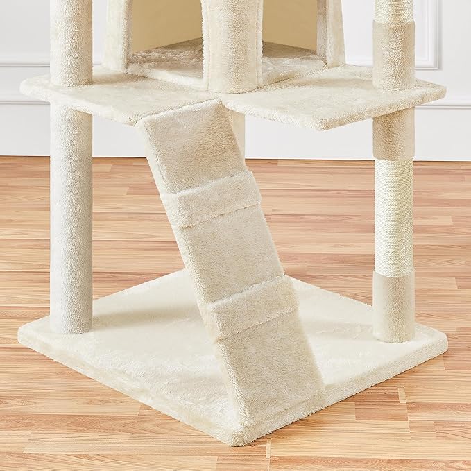 Topeakmart Cat Tree, 80-Inch Cat Tower for Indoor Cats, Multi-Level Cat Condo w/Scratching Posts, Padded Perches and Ladder, Cat Stand House Cat Furniture, Beige