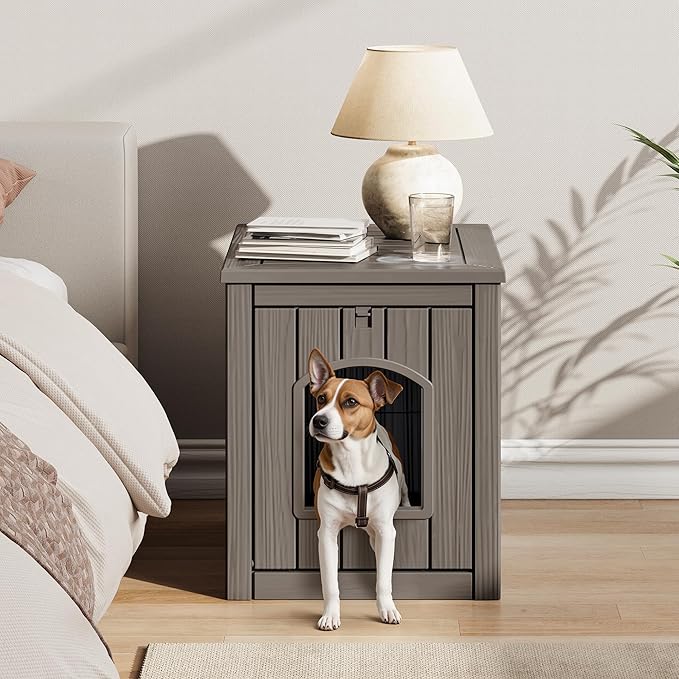 Fancyango Outdoor & Indoor Dog House for Weatherproof and Stylish Furniture, Dog House Outdoor, Multi - Use for Small and Medium Dogs (Grey, 17.7" L × 22.8" W × 21.7" H)