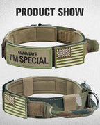 Joytale Tactical Dog Collar with Handle and Metal Buckle, Heavy Duty Padded Military Collar with 2 Patches for Training, Adjustable for Medium Dogs, Camouflage, M