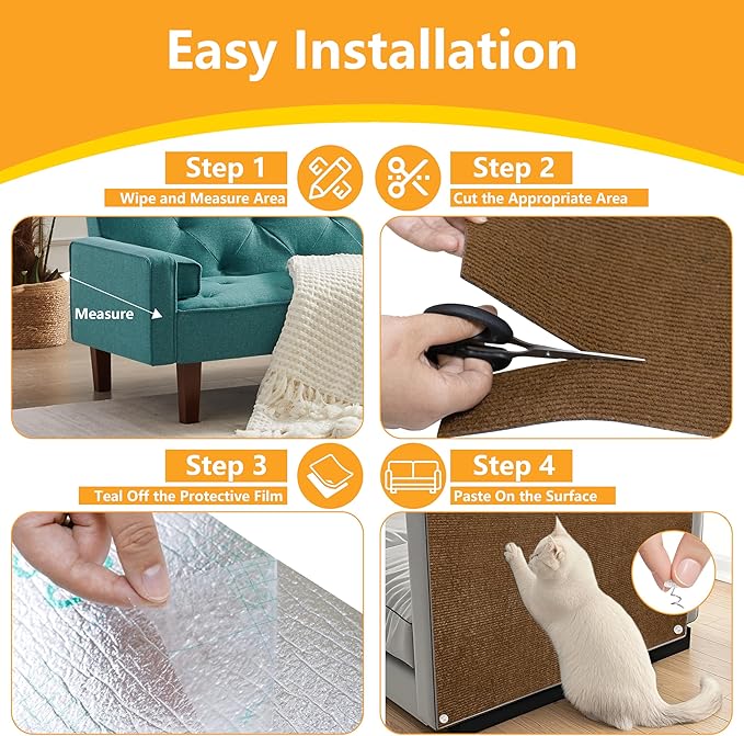 Cat Scratch Pad for Wall,Cuttable and Adhesive Cat Scratching Mat,Fun Interactive Scratcher,Cat Scratch Furniture Protector (Brown,39.3×15.8inch)