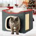 Cat Houses for Indoor Cat, Large 2-Sided Reversible Cushion Cat Condo with Safety Strap, Foldable Cat Hideway with Sisal Scratch Pad, All Seasons Pet Bed for Multi Cats,Dark Grey