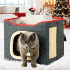 Cat Houses for Indoor Cat, Large 2-Sided Reversible Cushion Cat Condo with Safety Strap, Foldable Cat Hideway with Sisal Scratch Pad, All Seasons Pet Bed for Multi Cats,Dark Grey