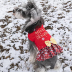 CuteBone Christmas Dog Sweater Dress Turtleneck Puppy Sweater with Bowtie Harness Hole Pullover Winter Dress for Medium Dogs