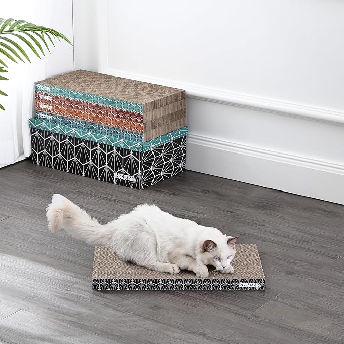CSR1009A Naomi 17" Modern Cardboard Reversible Cat Scratcher Pad in Box with Catnip, Multi-Colored (5-Pack)