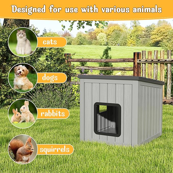 KAMABOKO Outdoor Cat House Weatherproof Insulated for Winter, Durable Shelter for Feral and Outdoor Cats, All-Season Cat House with Removable Roof & Waterproof Base for Patio, Porch, Black