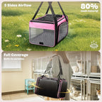 Top and 2 Sides Expandable Pet Carrier 17x11x9.5, TSA Airline Approved Small Dog Carriers for Small Dogs, Soft-Sided Cat Carrier with Self-Locking Zippers for Kitten,Rabbit, Puppy, Guinea Pig Pink