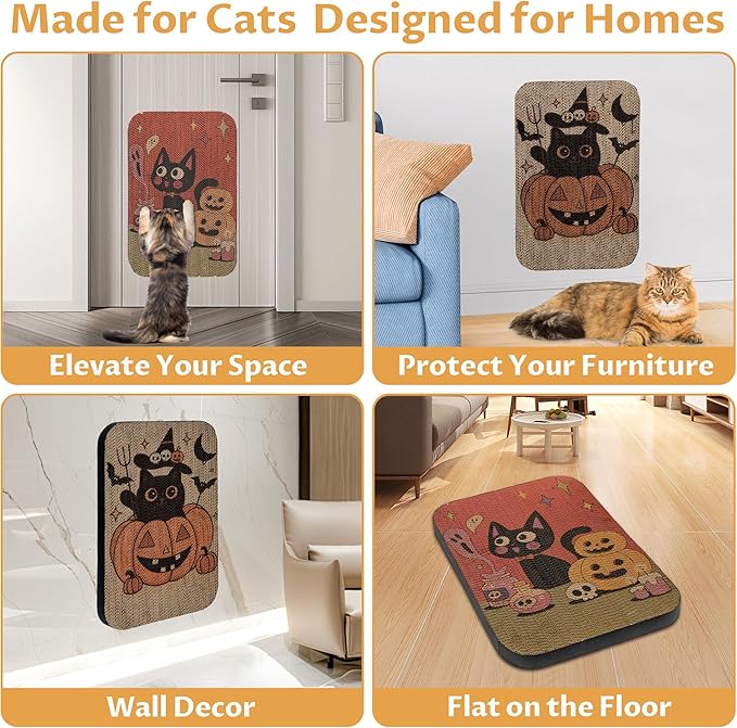2 Pack Art Cat Scratcher, Wall-Mountable Cat Scratch Pad, Cat Wall Scratcher 16.7x11x1 Inch Cat Scratching Board for Indoor Cats Toy (Pumpkin)