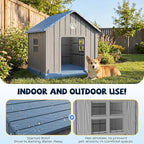 VIXZEN Dog House Outdoor, 31 Inches Weatherproof Resin Dog House Indoor Large with Air Vents & Elevated Floor, Doghouse Outdoor for Large Dogs, Easy Assembly, Versatile Storage Functionality, Blue