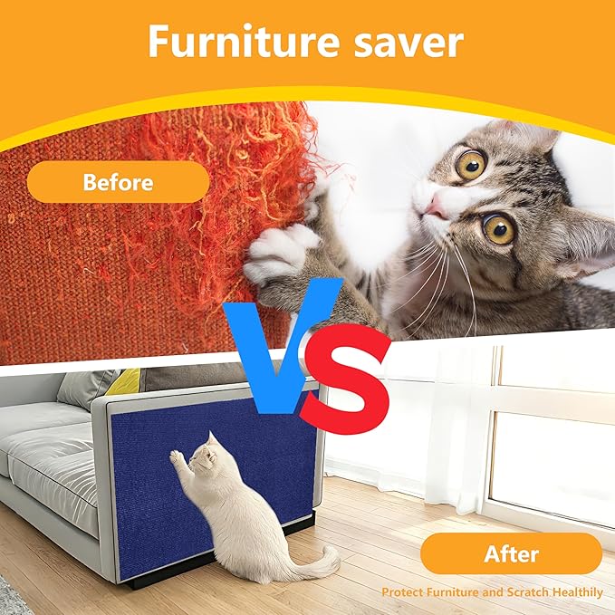Cat Scratch Pad for Wall,Cuttable and Adhesive Cat Scratching Mat,Fun Interactive Scratcher,Cat Scratch Furniture Protector (Dark Blue,39.3×15.8inch)