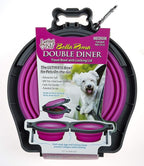 Loving Pets - Bella Roma Double Diner Portable Travel Dog Bowls Collapsible Combined Dog Food & Water Bowls (Pink, Medium)