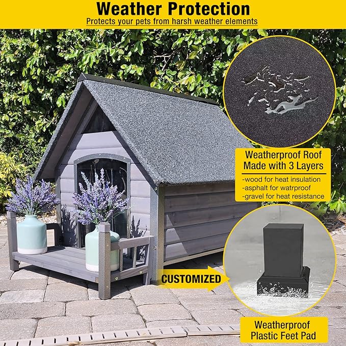 Aivituvin Dog House Outdoor Anti-Chewing Large Dog Log Cabin Weatherproof Outside Puppy Cage Indoor Dog Kennel