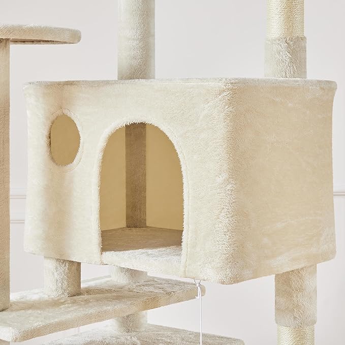 Topeakmart Cat Tree, 80-Inch Cat Tower for Indoor Cats, Multi-Level Cat Condo w/Scratching Posts, Padded Perches and Ladder, Cat Stand House Cat Furniture, Beige