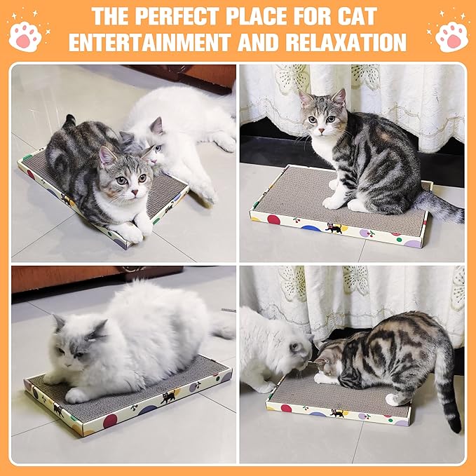 Cat Scratching Boards, 1 Pack Cat Scratch Pad With Box, Double-Sided Reversable Long Lasting Corrugate Scratchers, Refillable Scratch Pad, Cardboard Cat Scratcher for Small Medium Cat Kitten (17”x10”)