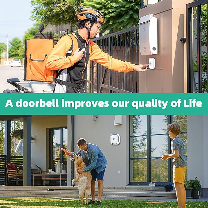Wireless Doorbell with 2 Receivers IP66 Waterproof 1000ft Range Door Bell for Classroom Teachers with 66 Ringtones 7 Levels Volume 115dB and LED Flash Memory Function Doorbell Chime for Home Playhouse