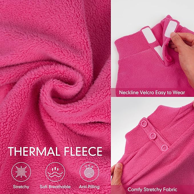 cyeollo Fleece Dog Pajamas Large Dog Pjs Jumpsuit Thermal Dogs Onesie Stretchable Doggie Coat Pet Clothes for Medium to Large Sized Dogs, Color Fuchsia