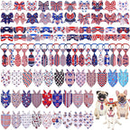 Reginary 120 Pcs 4th of July Dog Bandanas Bulk Dog Bows Set Bow Ties Cat Scarf Colorful Washable Triangle Pet Kerchief Cute Bib for Summer Small Medium Large Pets Grooming Accessories Costume