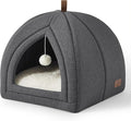 Bedsure Cat Beds for Indoor - 2 in 1 Cat Cave House Tent for Kittens and Small Pets with Removable Washable Cushioned Pillow, Foldable Kitten Hideaway with Non-Slip Bottom, Dark Grey, 17.3 inches