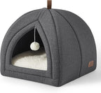 Bedsure Cat Beds for Indoor - 2 in 1 Cat Cave House Tent for Kittens and Small Pets with Removable Washable Cushioned Pillow, Foldable Kitten Hideaway with Non-Slip Bottom, Dark Grey, 17.3 inches