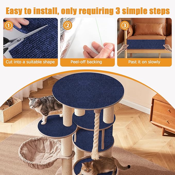 Cat Scratching mat Self-Adhesive, Trimmable Furniture Protector for Couch, Sofa, Wall & Cat Trees - Durable Scratch Pad with Nano Tape, DIY Climbing Carpet for Indoor Cats (Dark Blue, 23.6"x15.8")