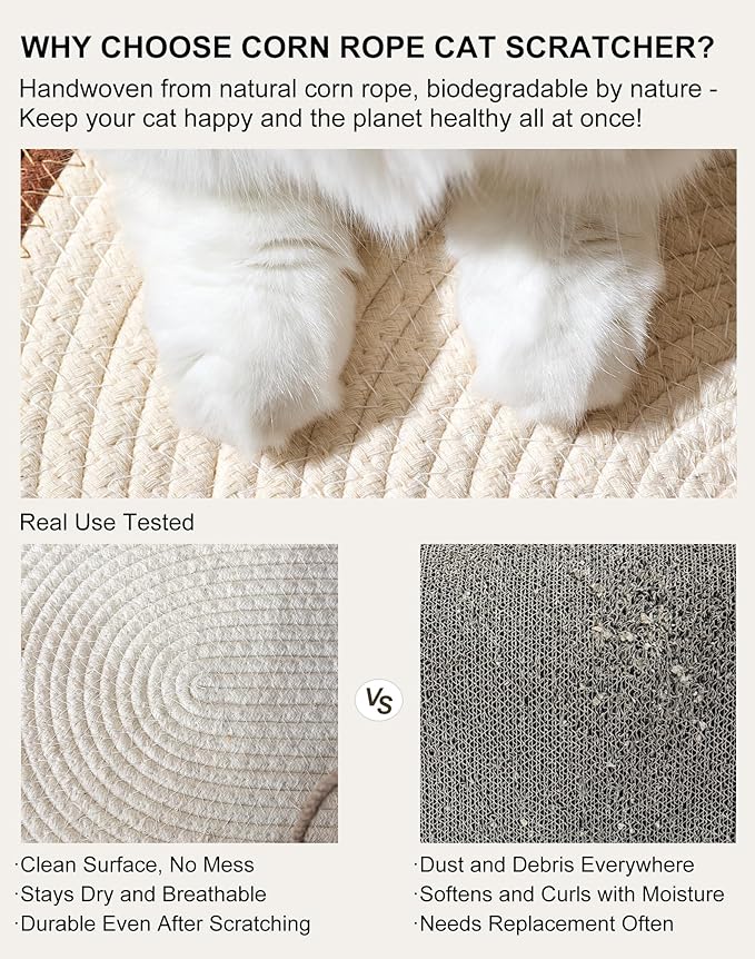 Cat Scratcher for Indoor Cats, 24.8" Slipper-Shaped Scratching Post & Pad with Hanging Ball Toy, Durable Corn Rope, Cute Cat Furniture