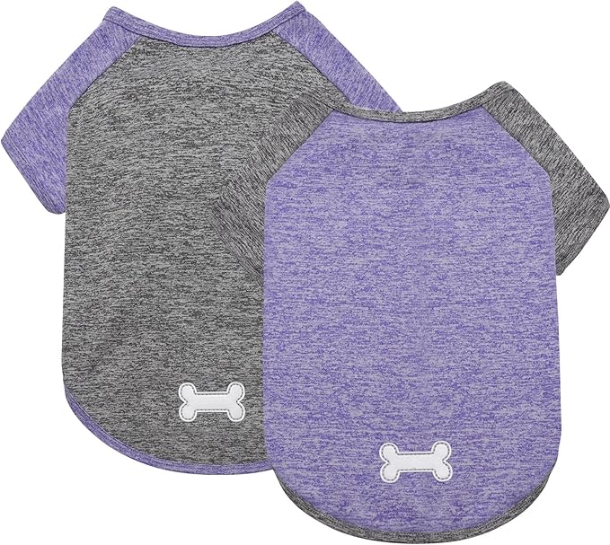 KYEESE 2Pack Dog Shirt with Sleeves, Lightweight Sun Protection Dog T Shirts for Small Dogs, Breathable Pet Tank Top Reflective Dogs Clothes for Summer Outdoor Walking, Purple+Grey, L