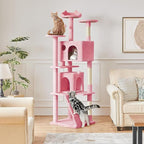 Yaheetech XL Cat Tree, 80in Multi-Level Cat Tower w/Scratching Posts, Double Condo, Perched Platforms and Dangling Balls, Pet Activity Center for Kittens, Pink