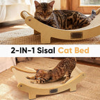 FUKUMARU Cat Scratcher Bed Sisal, 23.6 Inch Durable Scratching Bed for Indoor Cats, Large Cat Scratch Pad, Natural Sisal Hammock, Solid Wood Frame Lounger Chair for Sleep & Scratch (Wood)