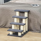 4 Levels Pet Stairs for High Beds Couch, Cute Stair Shaped Cat Tree for Indoor Cats or Dogs with Scratching Post, Hanging Play Ball, Gray