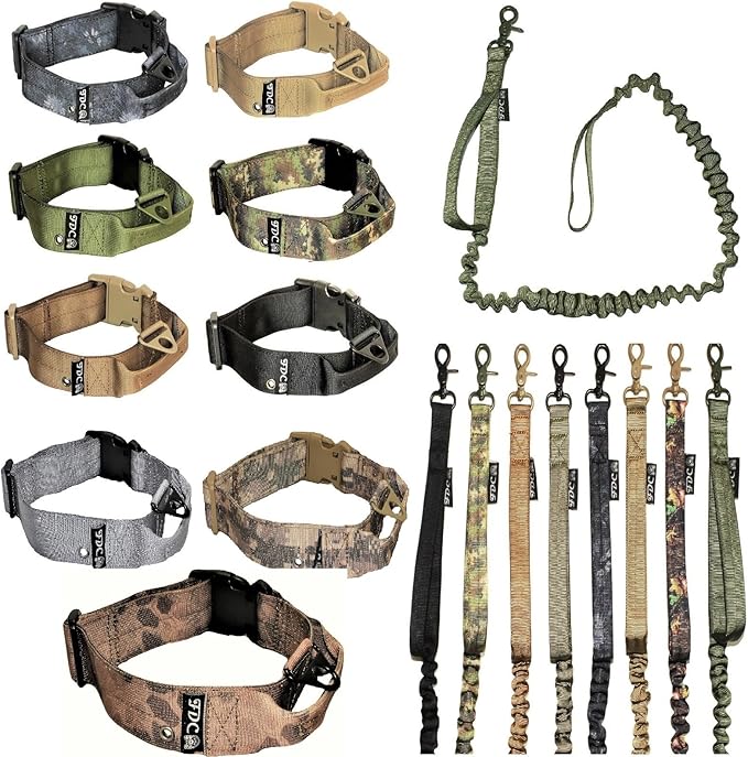 FDC Dog Tactical Collar with Leash Bungee Handle Heavy Duty Training Military Army Molle Width 1.5in Plastic Buckle TAG Hole Medium Large M, L, XL, XXL (M: Neck 12" - 14", Black)