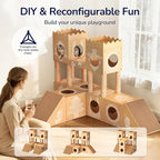 DIY Cardboard Cat House, Multi-Level Cat Tree Tower with Scratching Posts, Scratching Board, Tunnel & Playhouse for Kittens & Adult Cats, Recyclable 61″ × 36.6″ × 40.2″, Kraft Brown