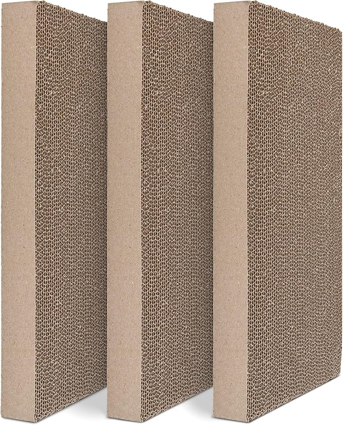 Navaris Cardboard Cat Scratcher Pads (Pack of 3) - Scratching Pad Boards Made of Reversible Corrugated Cardboard for Cats to Scratch 17" L x 9 1/2" W